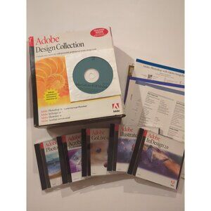 Vtg ADOBE DESIGN COLLECTION 1999 Photoshop 7.0 Indesign 2.0 Illus 10 Acrobat 6